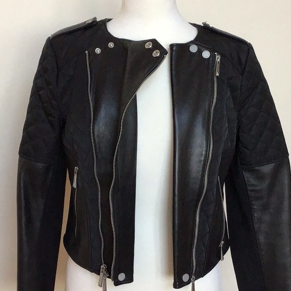 BCBGMAXAZRIA Mixed Leather/Fabric Jacket. - Picture 3 of 15